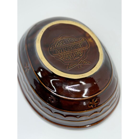 VTG 1950s Marcrest Daisy Dot Brown Stoneware Divided Serving Dish 9.5" USA Decor - Picture 3 of 7